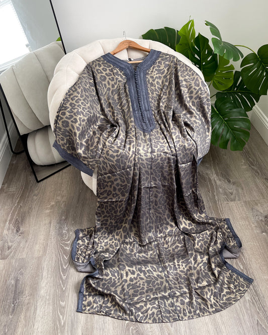 Shimmer Wide Sleeve Gandoura - Grey Cheetah