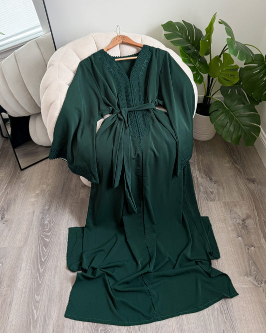 Color Block Crepe Caftan - Emerald Green & Light Blue