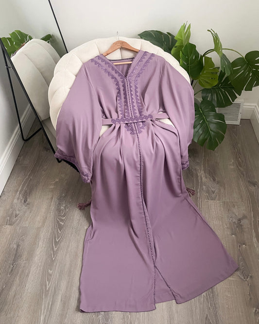 Color Block Crepe Caftan - Purple & Black