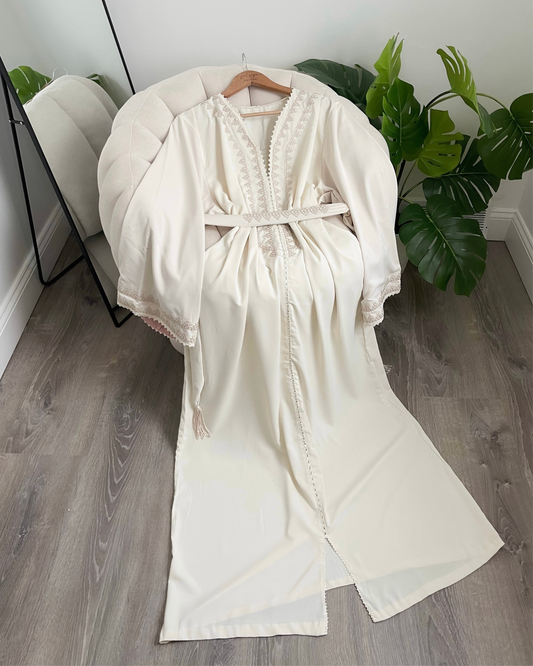 Color Block Crepe Caftan - Cream & Pink