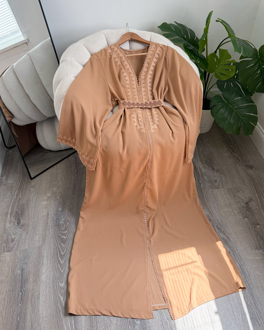 Color Block Crepe Caftan - Peach & Teal