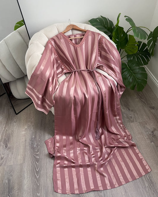 Metallic Stripe Dress With Embroidery - Pink