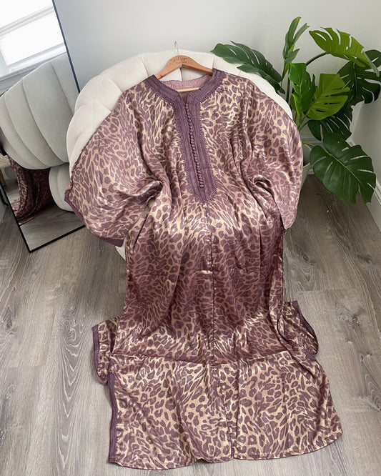 Shimmer Wide Sleeve Gandoura - Mauve Cheetah
