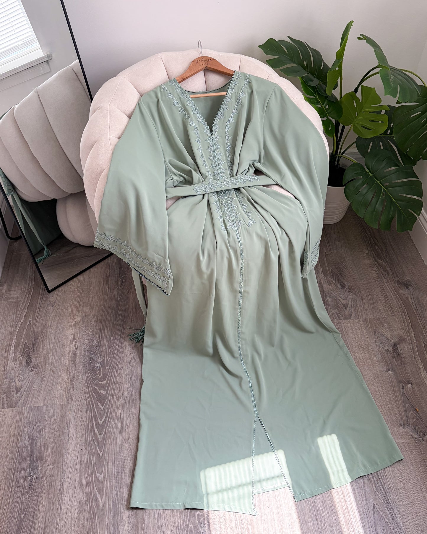 Color Block Crepe Caftan - Mint & Teal
