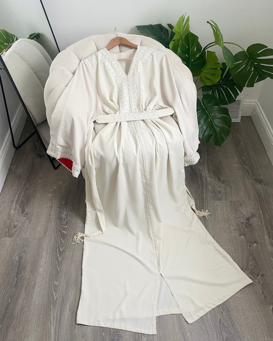 Color Block Crepe Caftan - Cream & Red